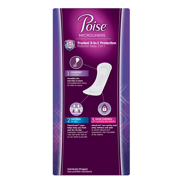 Poise Microliners for Women - 6.9 Inch Long Length (Pack of 50)