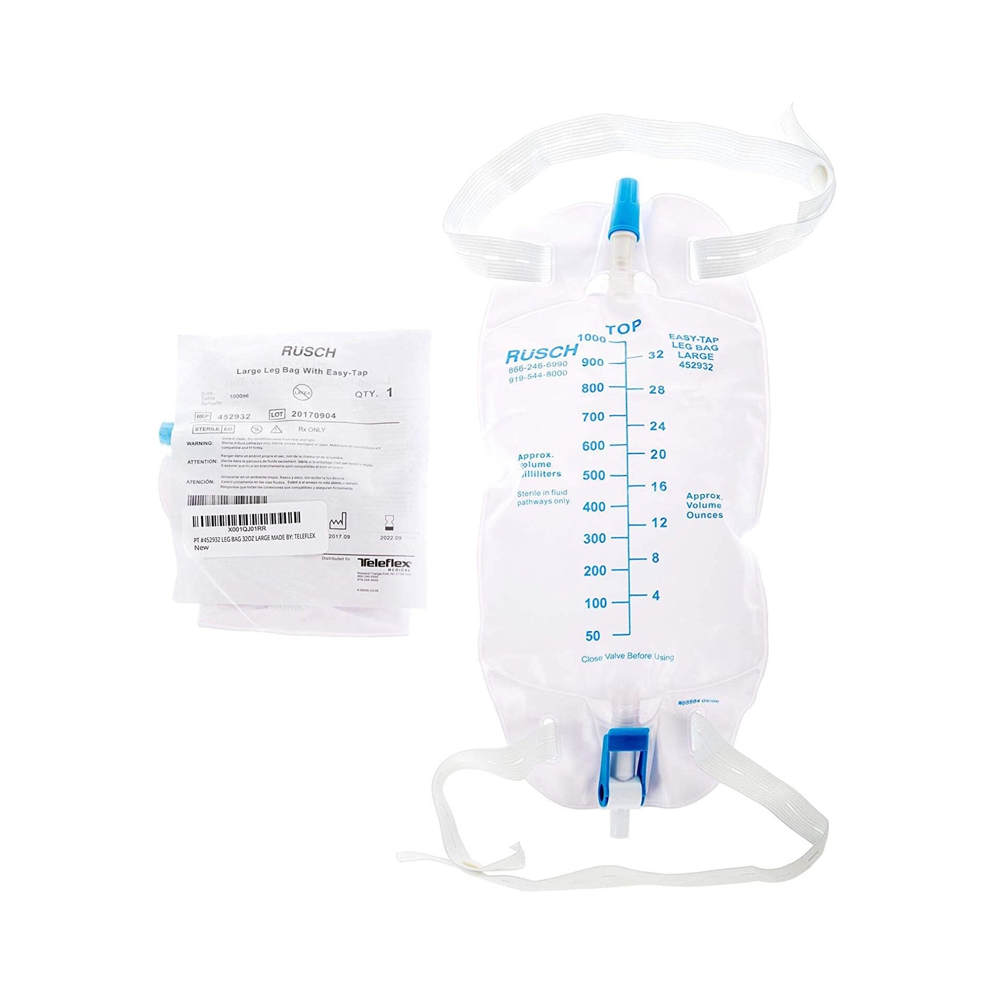 Easy Tap Urinary Leg Bag, 1000 mL Carewell