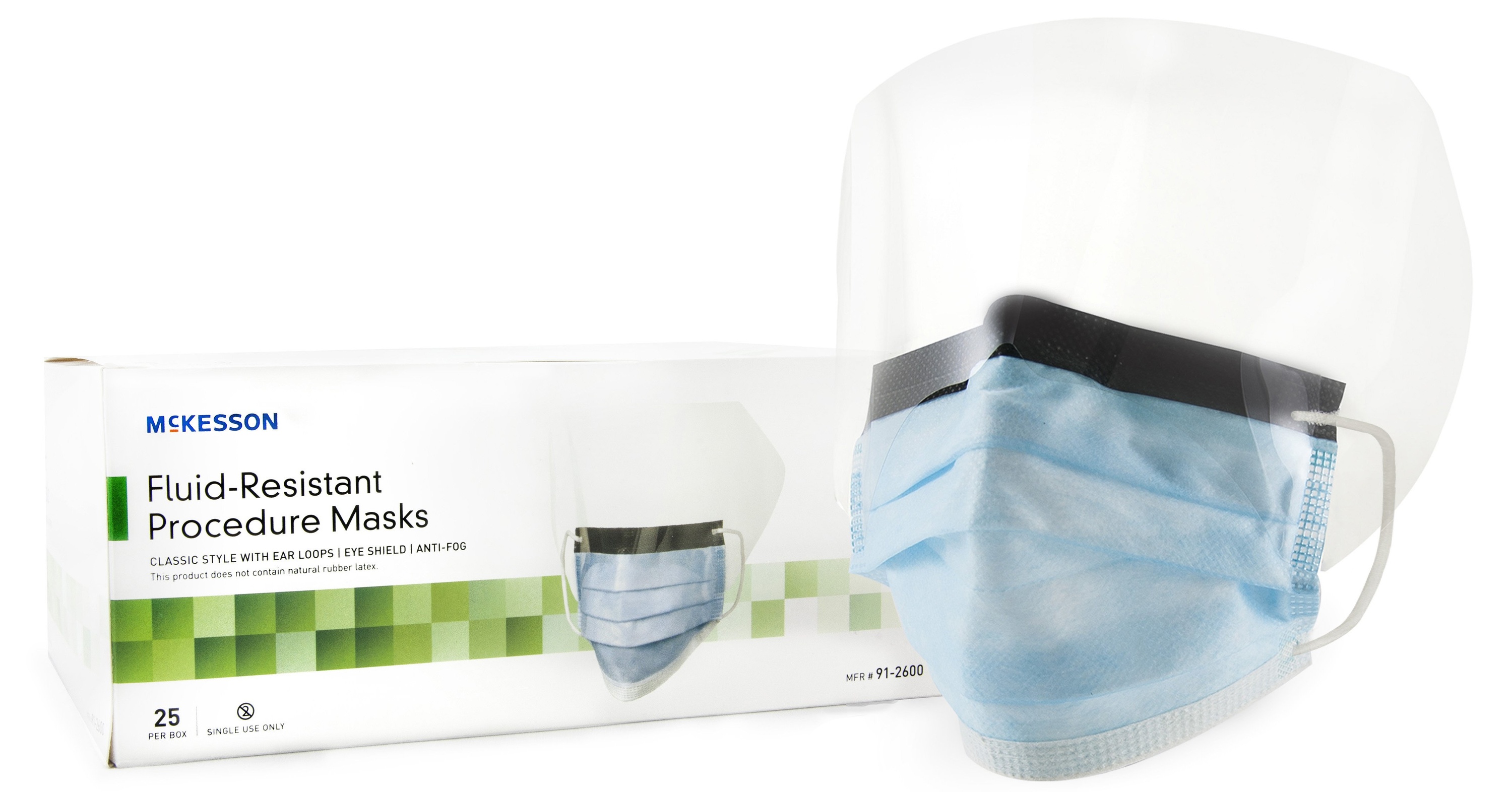 McKesson FluidResistant Procedure Masks with Eye Shield, Earloops