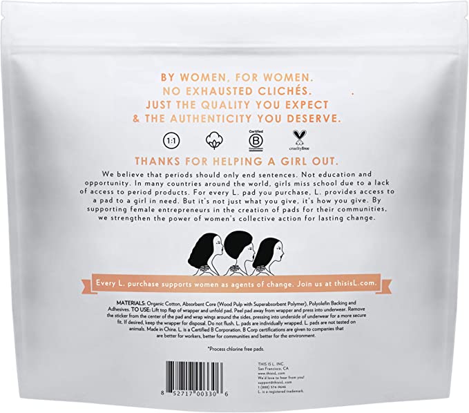 L. Chlorine Free Ultra Thin Pads with Wings, Regular Absorbency