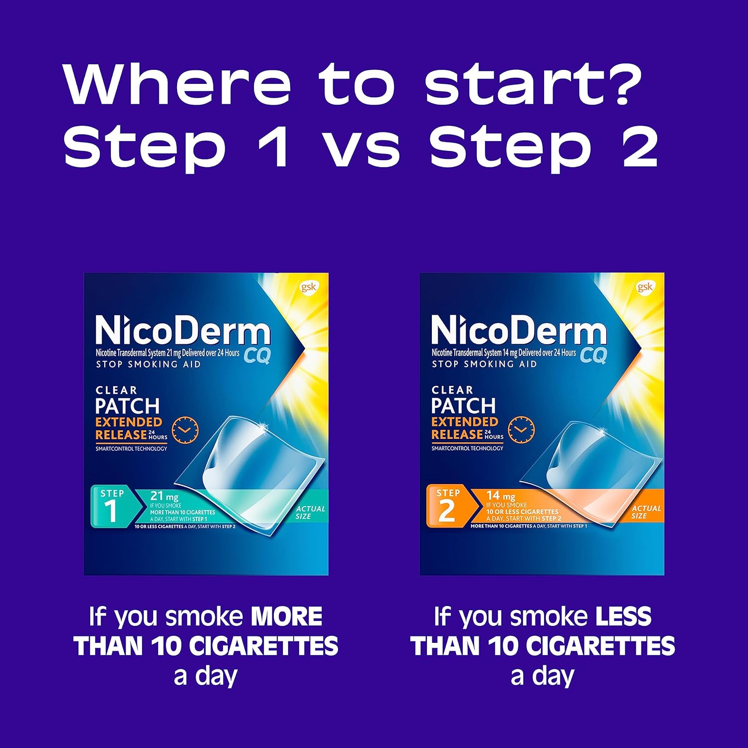 nicotine patch for 10 cigarettes a day NicoDerm CQ Step 1 Stop Smoking Aid Nicotine Clear Patches 21mg 7Ct