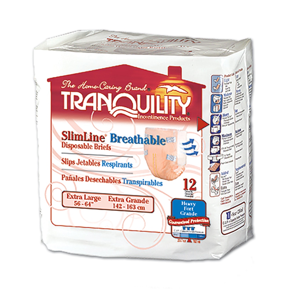 Tranquility SlimLine Breathable Disposable Briefs with Tabs, Heavy