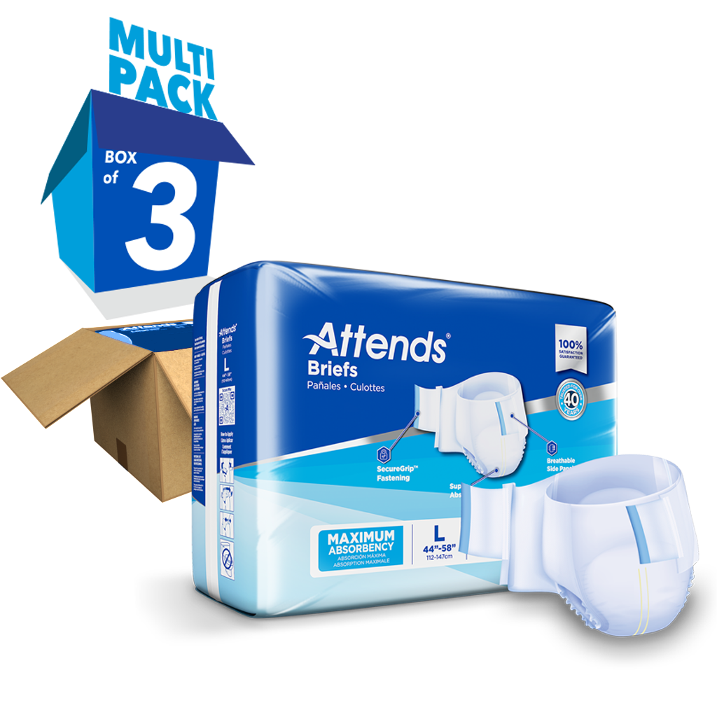  Attends Advanced Briefs With Tabs For Adult Incontinence Care  With Dry-Lock Containment Core, Ultimate Absorbency, Unisex, X-Large,  20-count (x3) : Health & Household