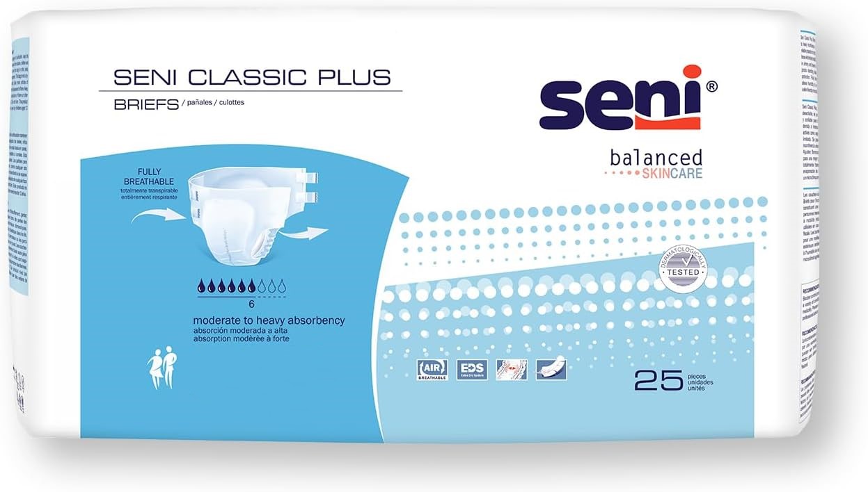 Seni Classic Plus Brief Adult Diapers with Tabs, Moderate