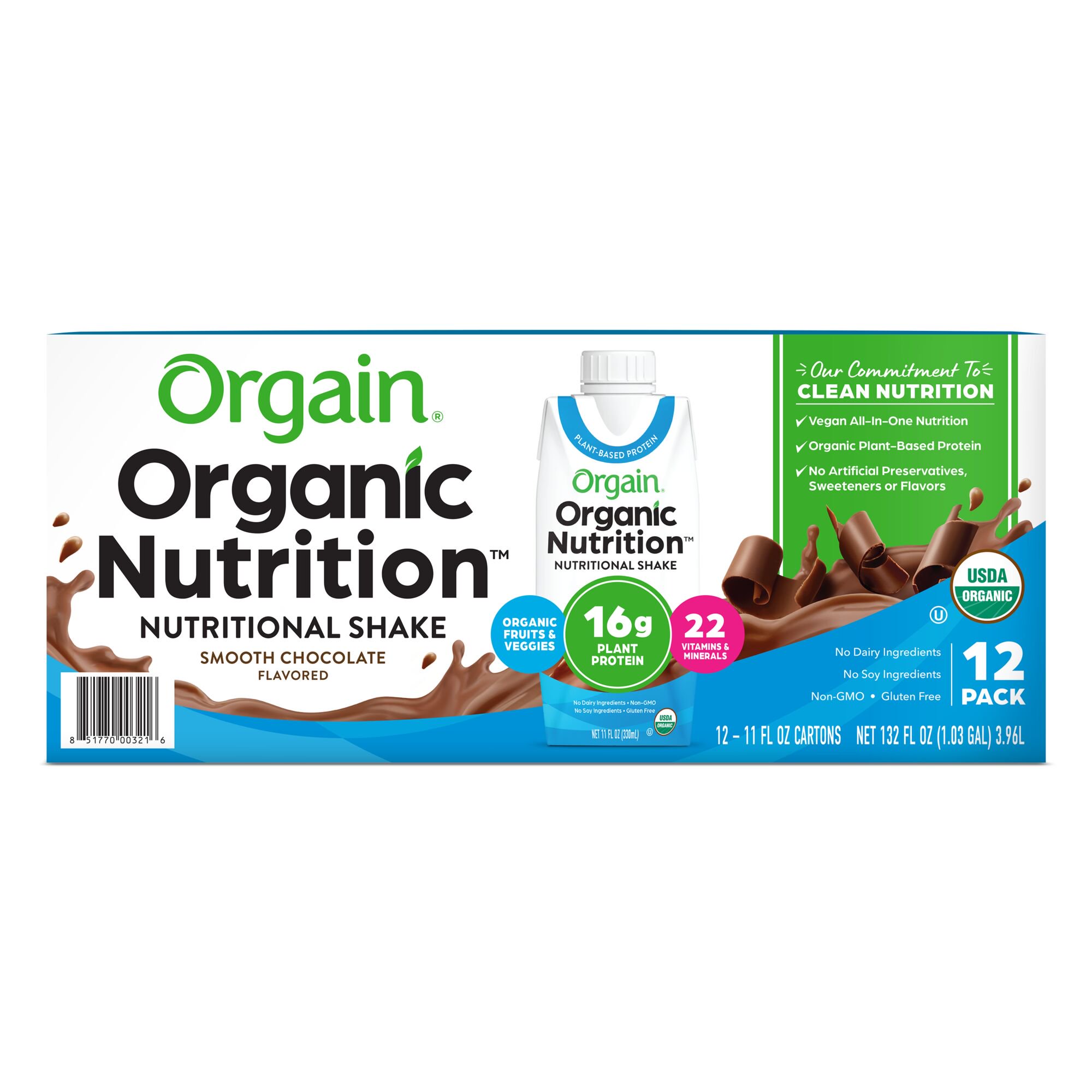 Orgain Clean Protein Creamy Chocolate Fudge Flavored Protein Shake, 4  count, 44 fl oz