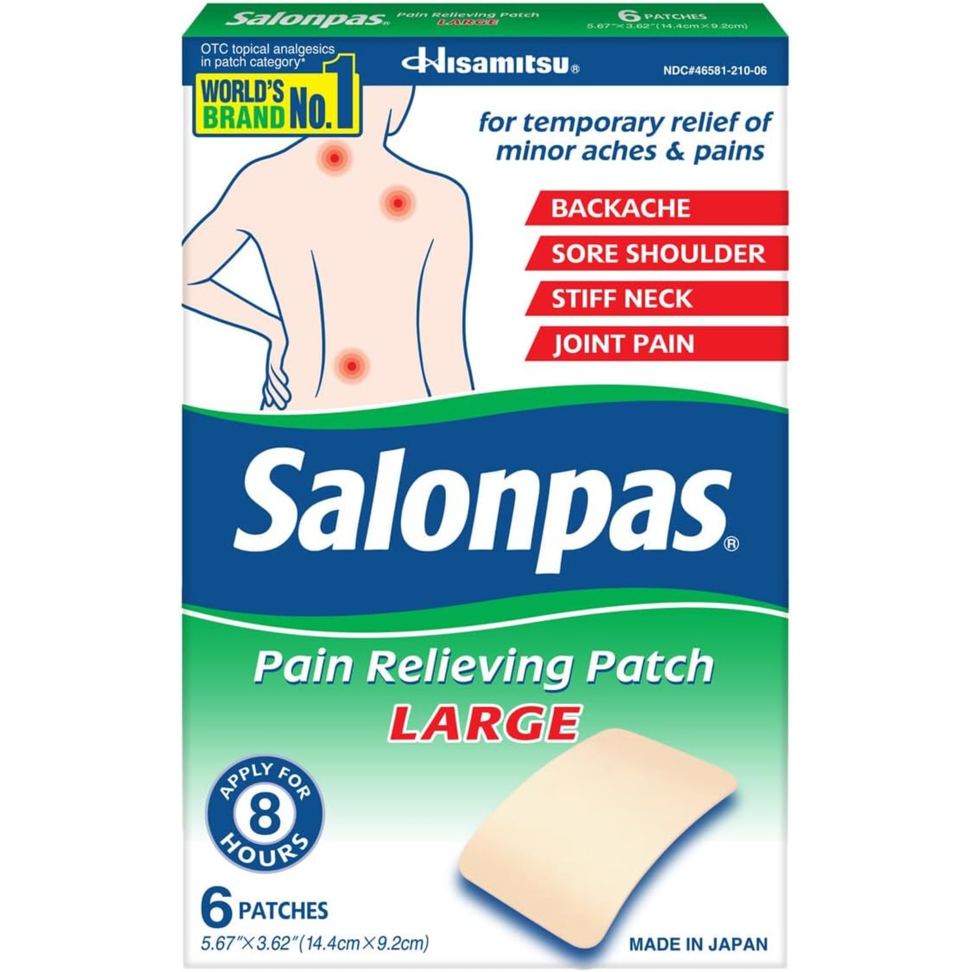 MFI Medical Salonpas Topical Pain Relief 3.1% - 6% - 10% Strength Camphor / Menthol / Methyl Salicylate Patch 6 per Box