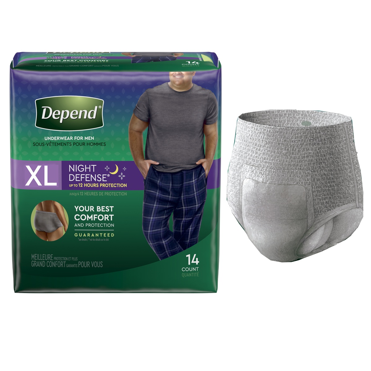 Depend Night Defense Pull-Up Underwear for Men, Overnight Absorbancy