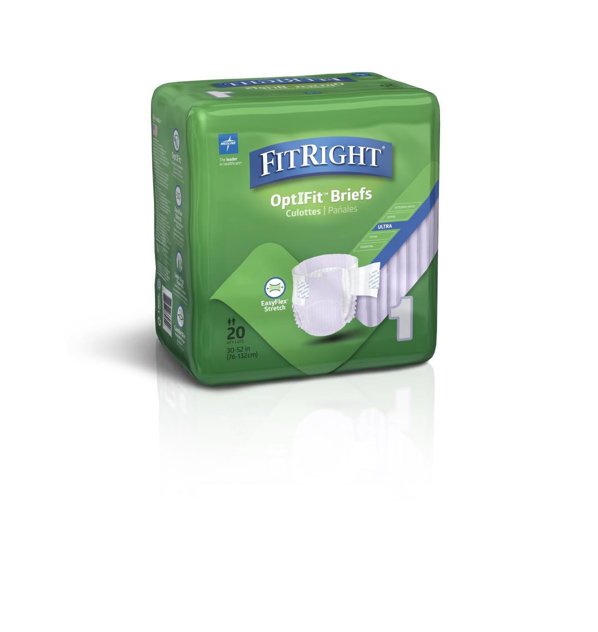 FitRight OptiFit Ultra Incontinence Briefs with Center Tab Adult Diapers,  Heavy Absorbency