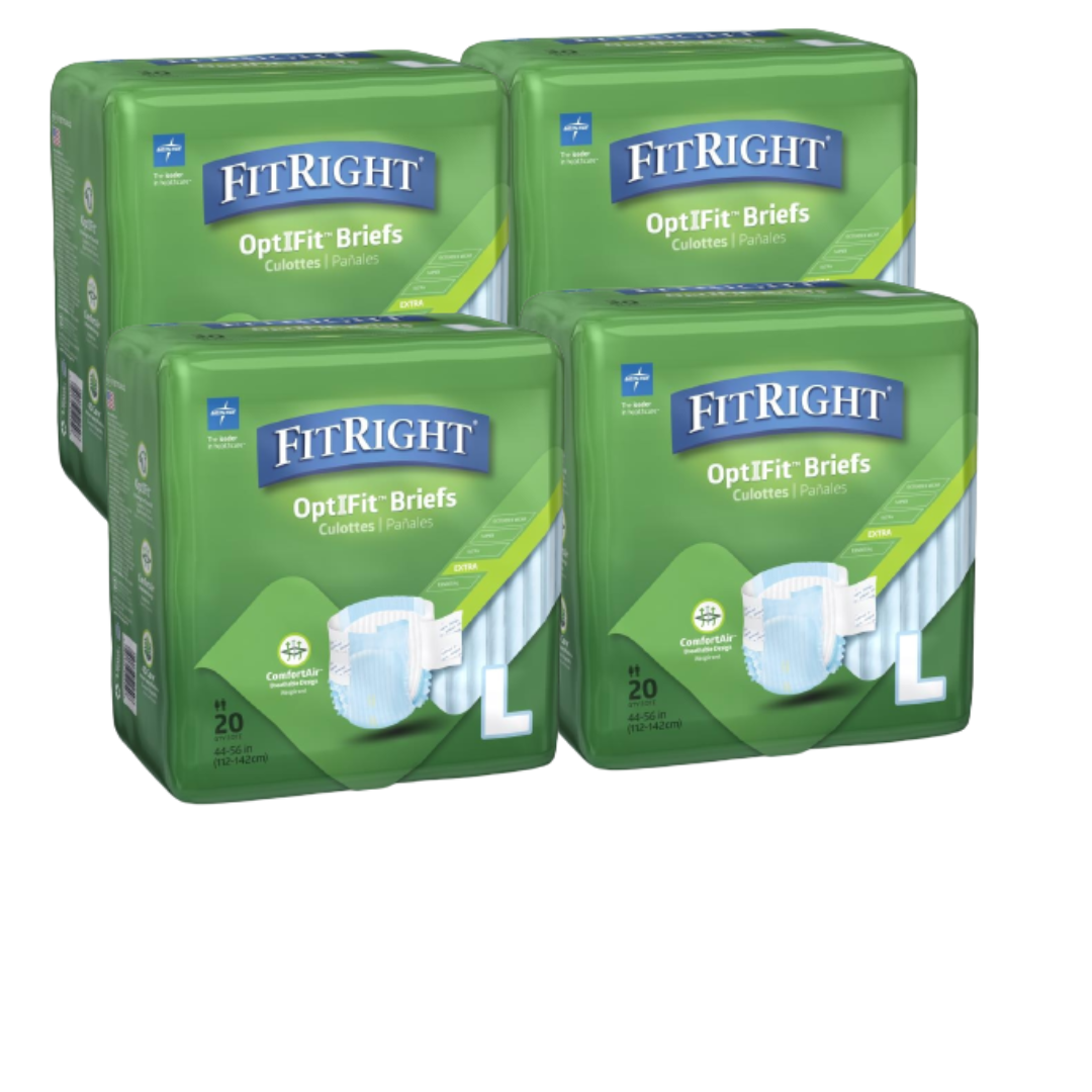  FitRight OptiFit Extra+ Adult Diapers with leak stop guards,  Disposable Incontinence Briefs with Tabs, Moderate Absorbency, Large,  44-56, 20 Count (Pack of 4) : Everything Else