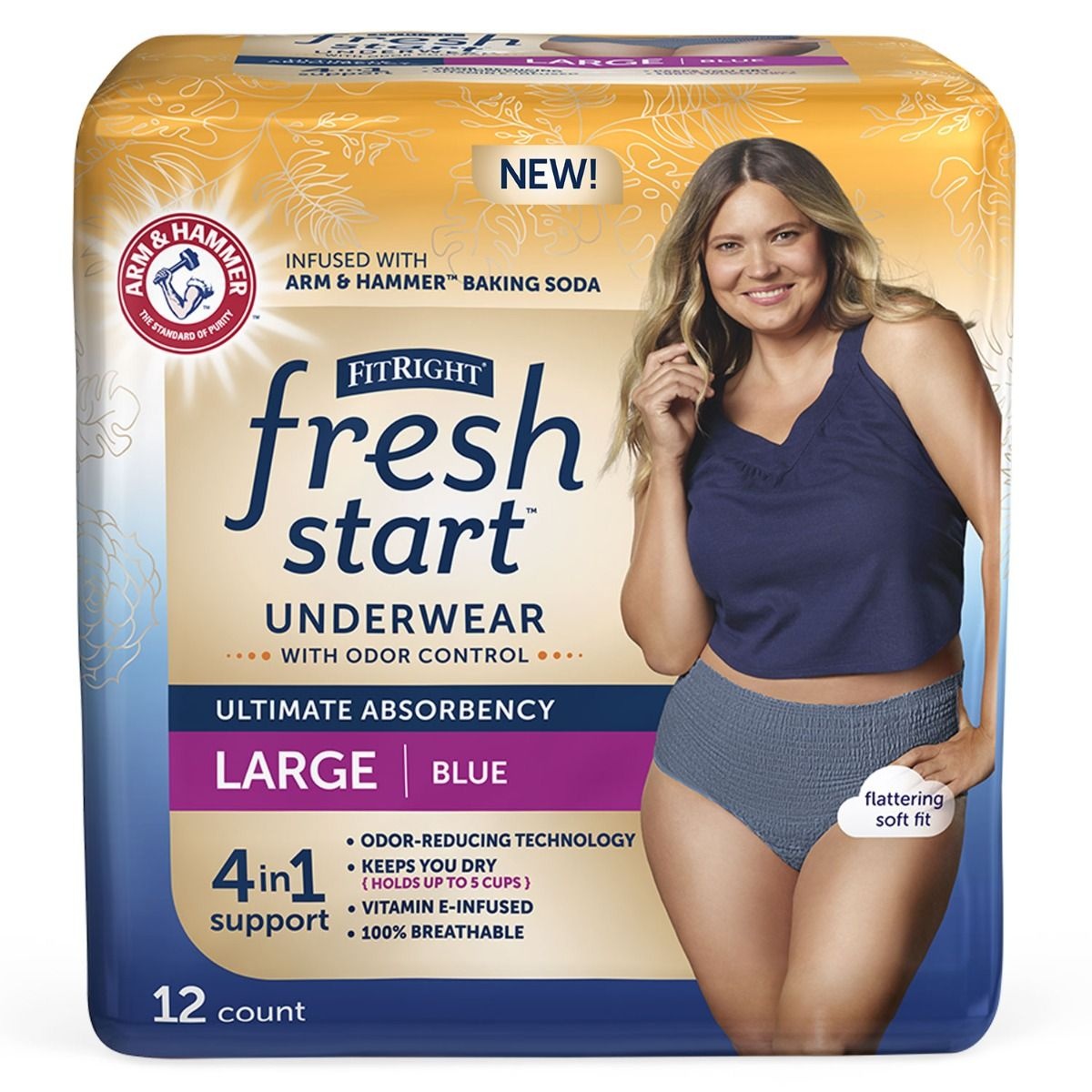 FitRight Fresh Start Incontinence Underwear, Blue