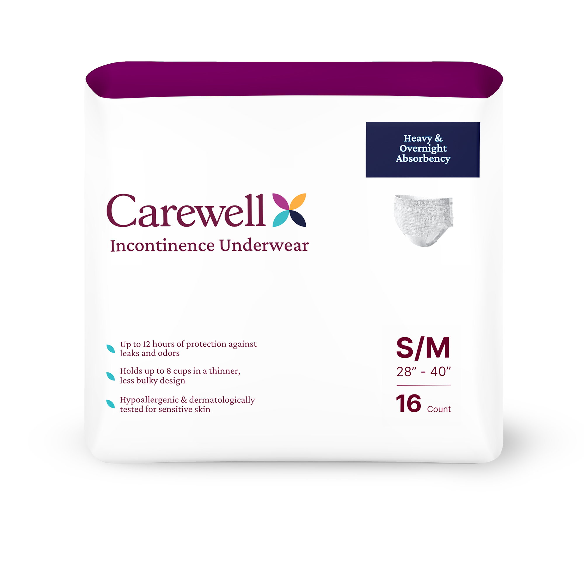 Carewell Incontinence Underwear, Heavy & Overnight Absorbency