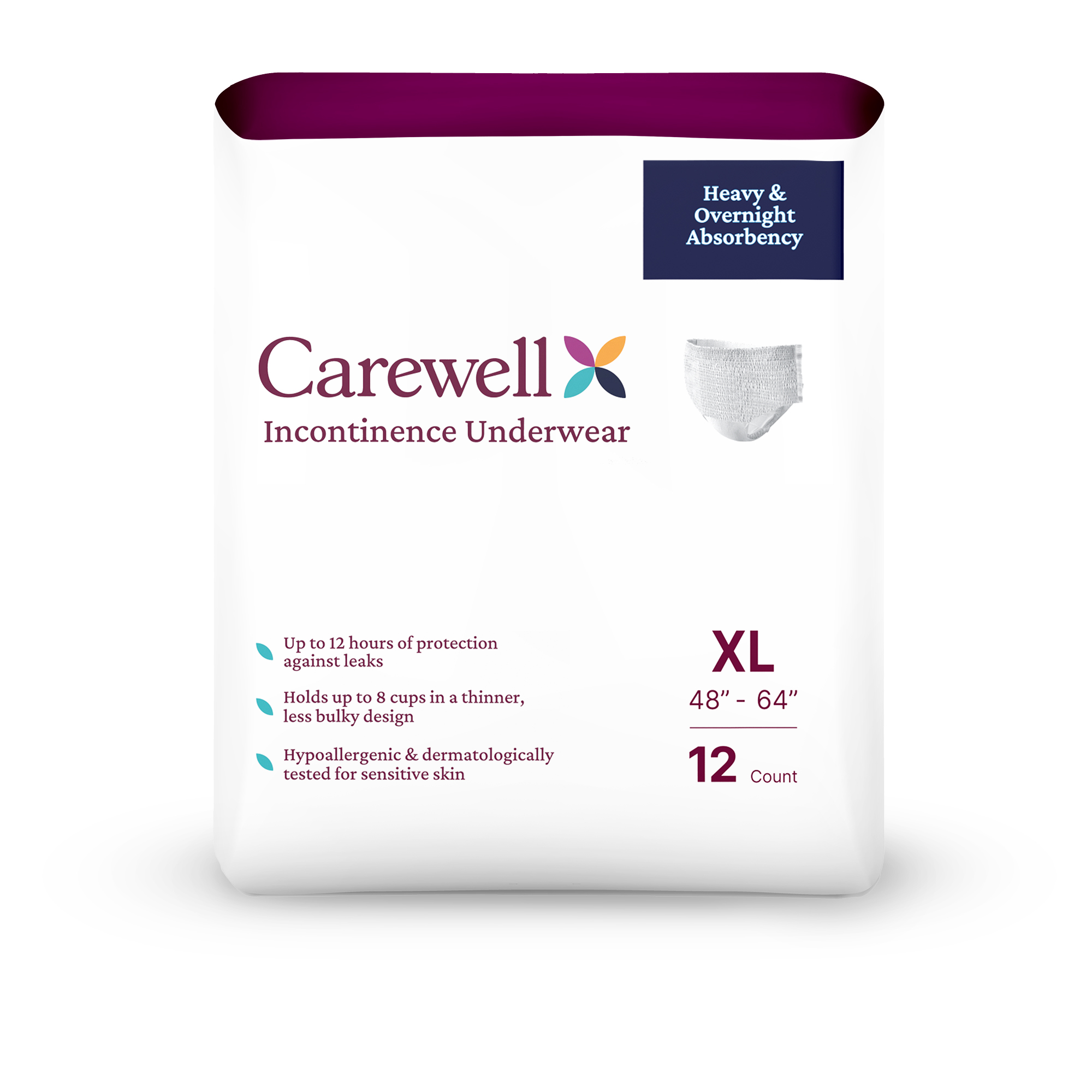 Carewell Incontinence Underwear, Heavy & Overnight Absorbency