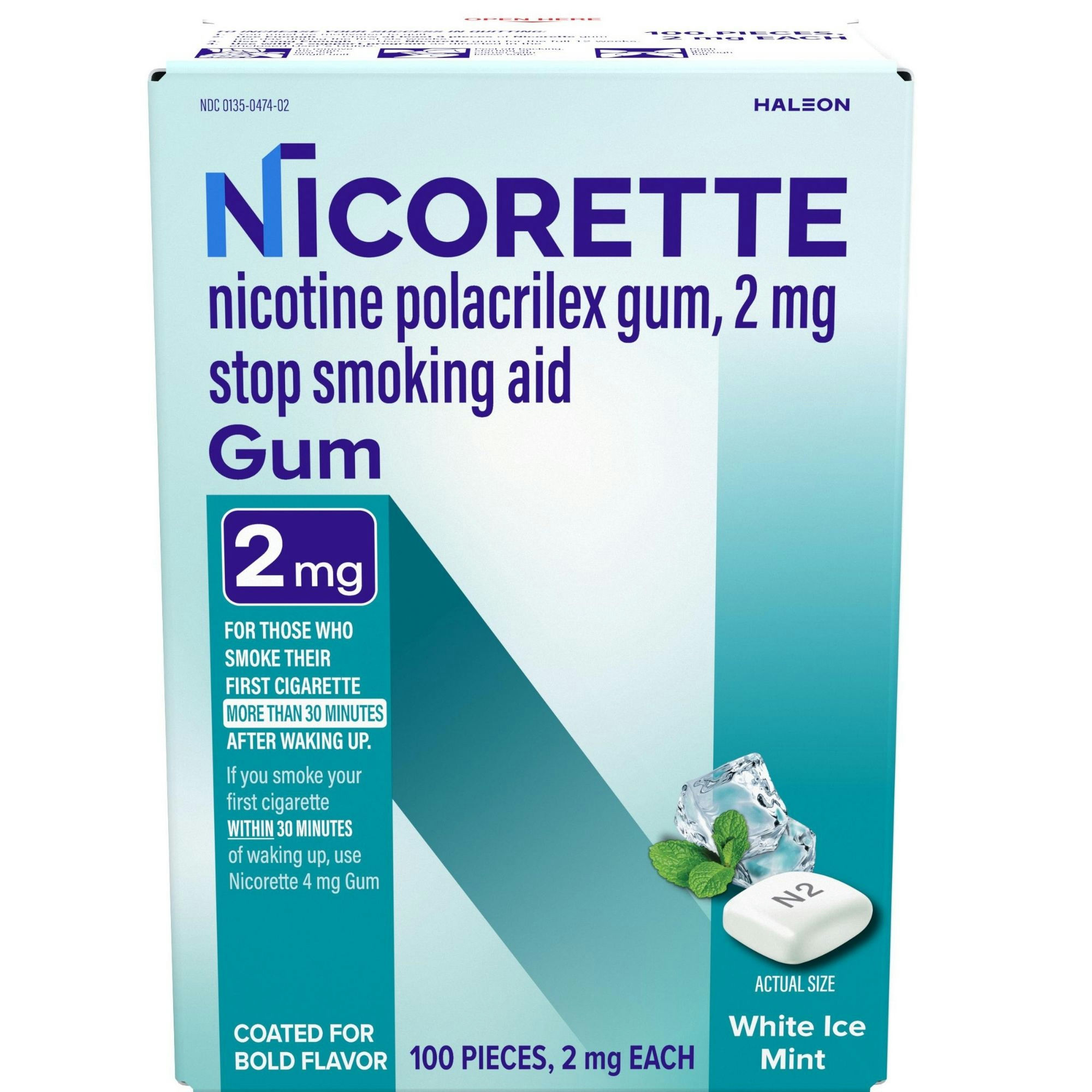 gum to stop smoking cigarettes Nicorette Nicotine Gum Aid to Quit Smoking, 2 mgWhite Ice Mint - 100 pieces