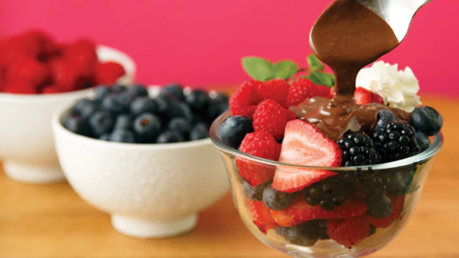 Dark Chocolate Raspberry Fruit Salad