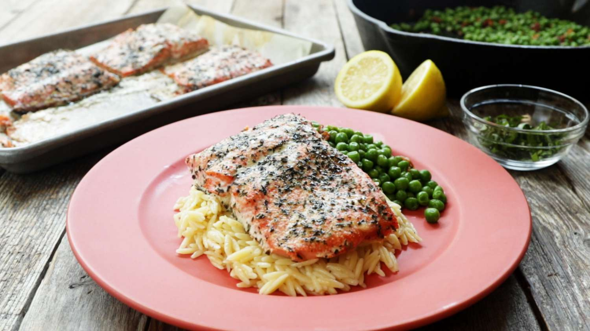 Lemon Basil Orzo with Salmon