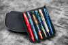 Galen Leather Co. Leather Zippered Magnum Opus 6 Slots Hard Pen Case with Removable Pen Tray - Black