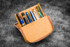 Galen Leather Co. Leather Zippered Magnum Opus 6 Slots Hard Pen Case with Removable Pen Tray - C.H. Brown