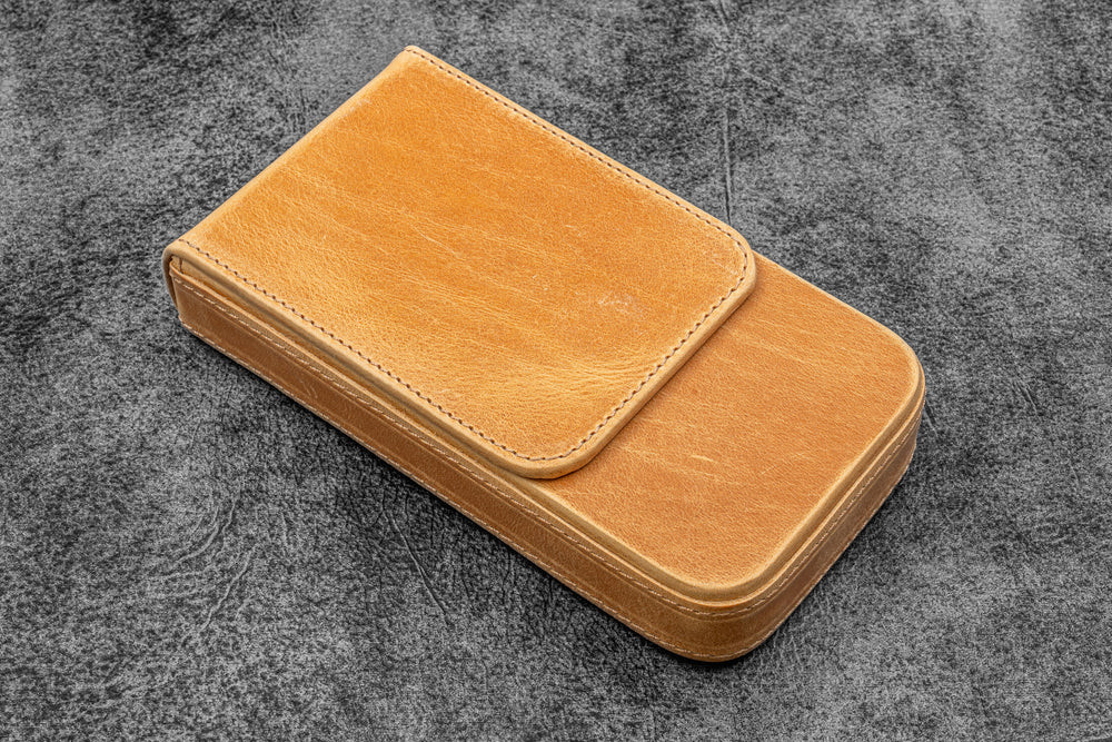 Galen Leather Co. C.H Honey Ochre Leather Magnum Opus 3 Slots Hard Pen Case with Removable Pen Tray