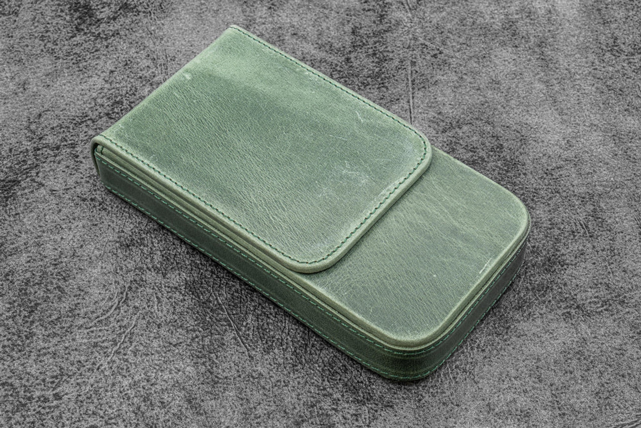 Galen Leather Co. C.H Forest Green Magnum Opus 3 Slots Hard Pen Case with Removable Pen Tray