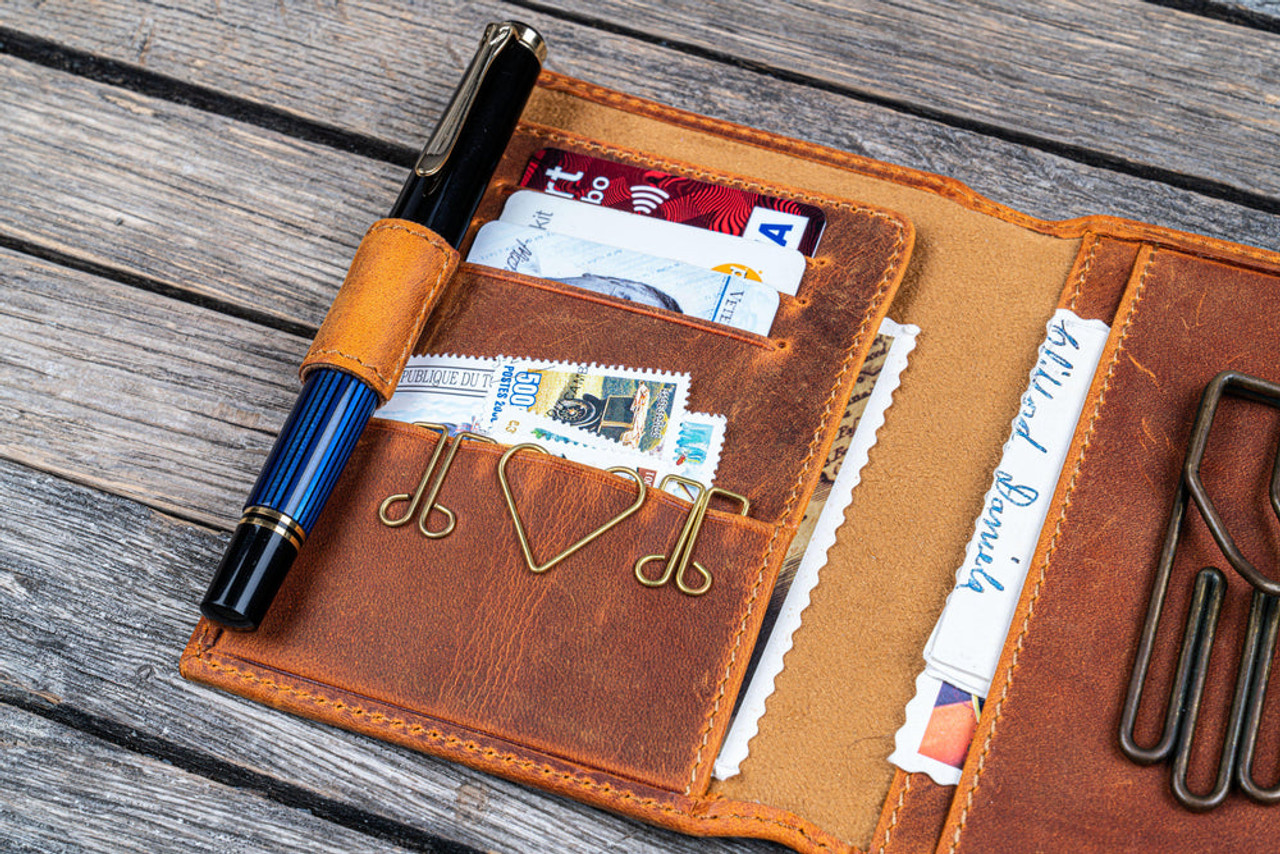 Galen Leather Co. C.H Brown Leather Wallet Insert for Traveler's Notebook Passport Size