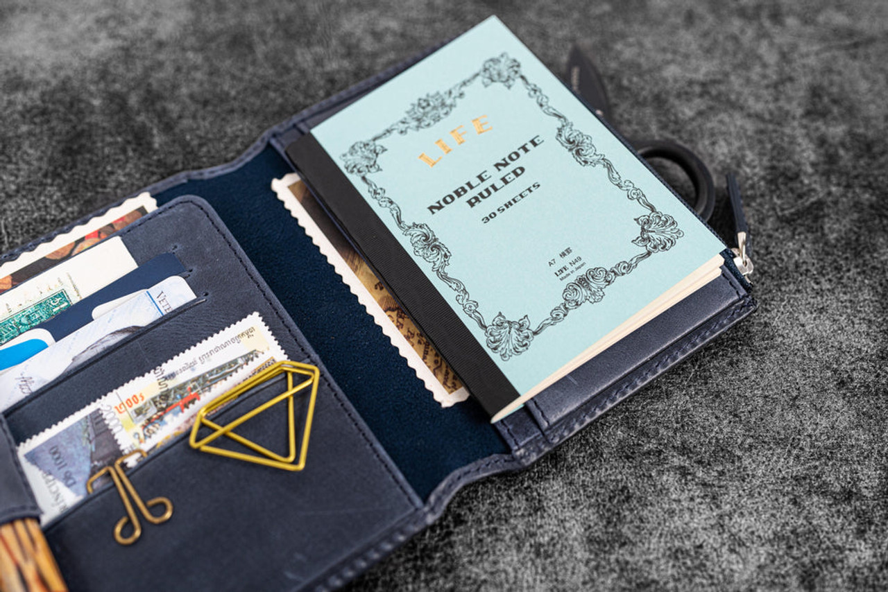 Galen Leather Co. C.H Navy Blue Leather Wallet Insert for Traveler's Notebook Passport Size