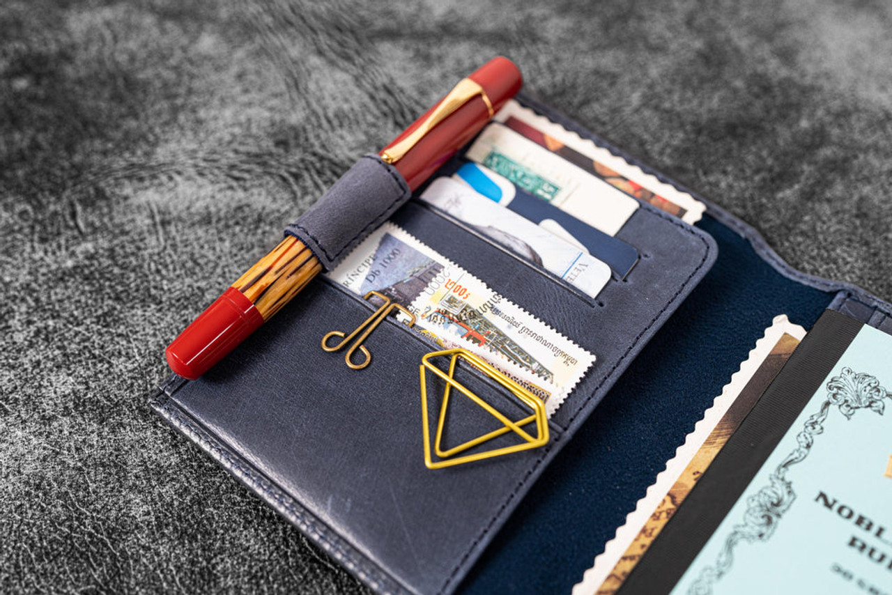 Galen Leather Co. C.H Navy Blue Leather Wallet Insert for Traveler's Notebook Passport Size