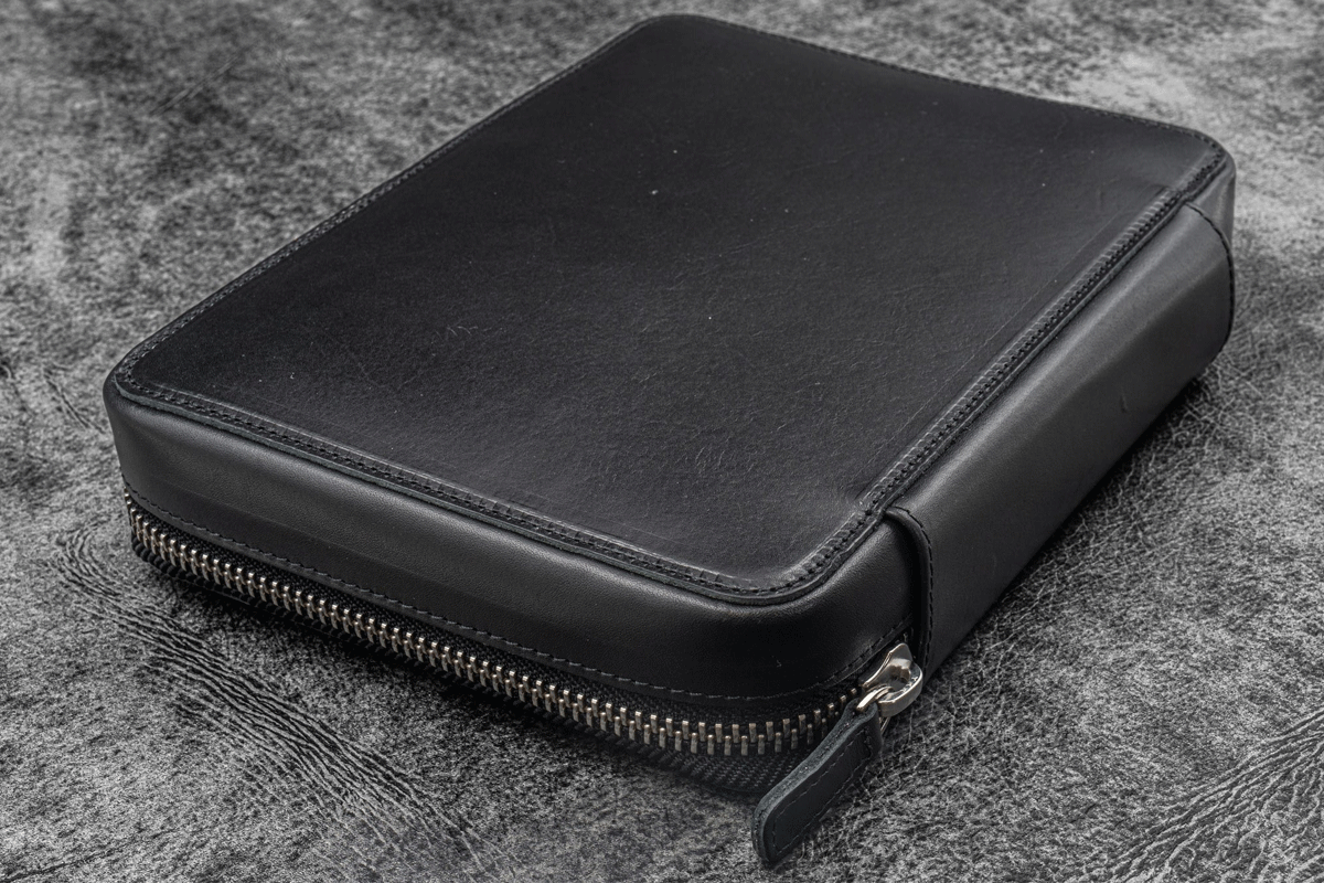 Galen Leather Co. Black Leather Expansi BA5 Wide A5 Zip Folio