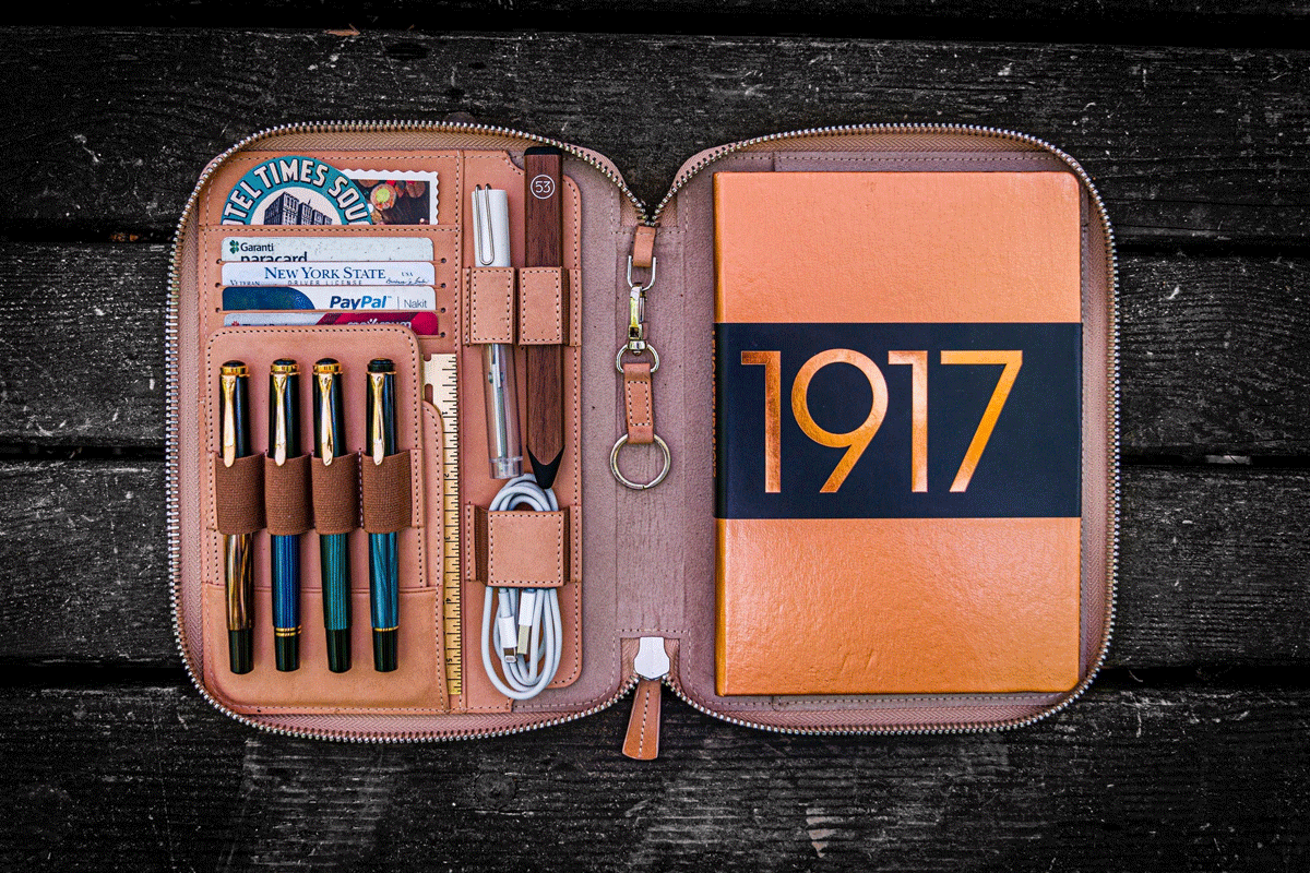 Galen Leather Co. Undyed Leather Zippered A5 Notebook Folio