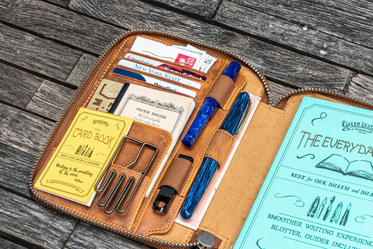 Leather Zippered B6 Planner Folio - Crazy Horse Brown