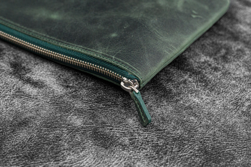 Galen Leather Co. Leather Zippered Writer's Bank Bag - Pen Pouch - Crazy Horse Forest Green