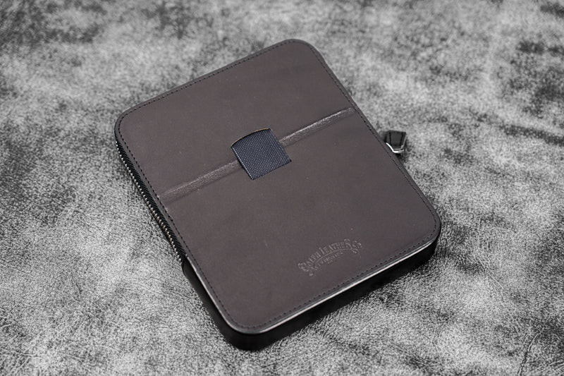 Galen Leather Co. Leather Zippered Magnum Opus 6 Slots Hard Pen Case with Removable Pen Tray - Black