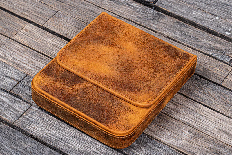 Galen Leather Co. Leather Magnum Opus 6 Slots Hard Pen Case with Removable Pen Tray - C.H Brown