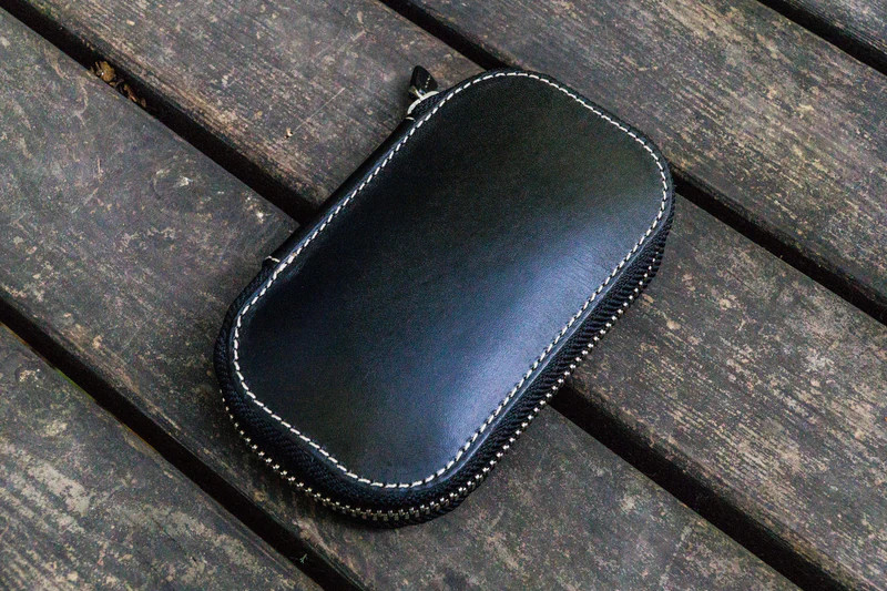 Galen Leather Co. Leather Zippered 6 Slots Pen Case Black