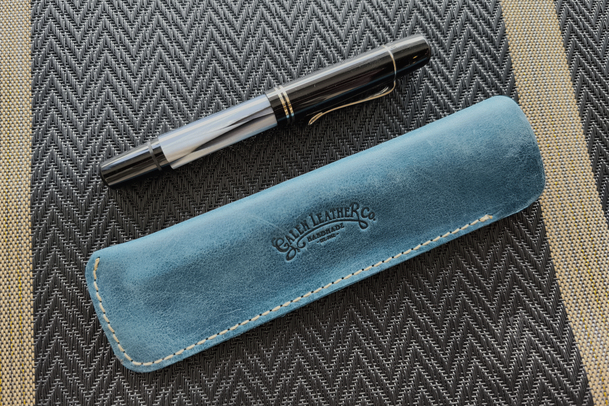 Galen Leather Co. Leather Single Fountain Pen Sleeve Crazy Horse Ocean Blue