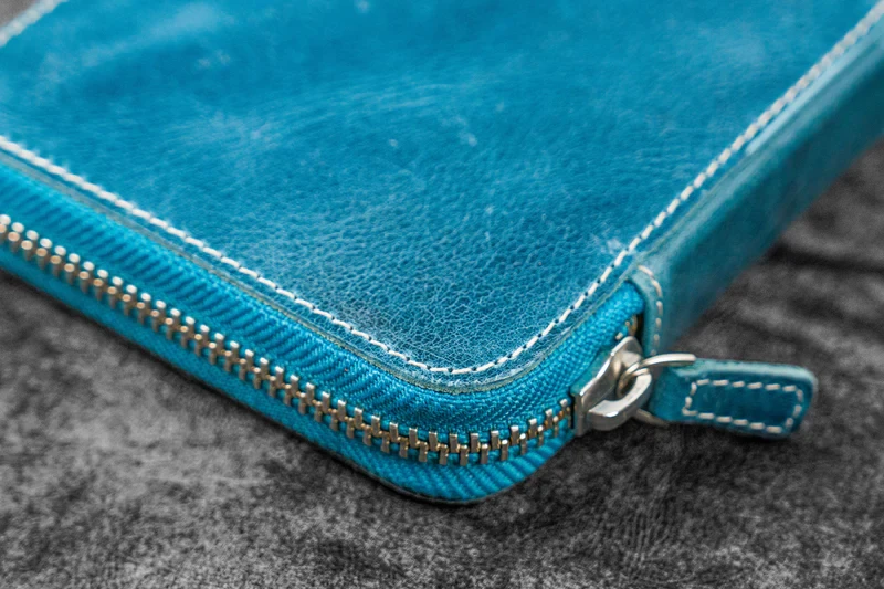 Galen Leather Co. Leather Zippered 10 Slots Pen Case Crazy Horse Ocean Blue