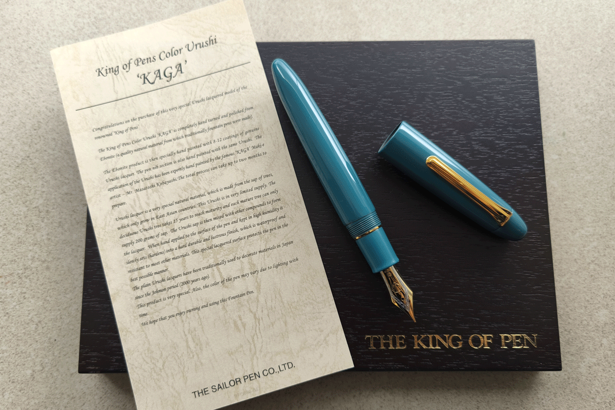 Sailor King Of Pen Urushi Kaga Teal Blue Medium Nib Fountain Pen