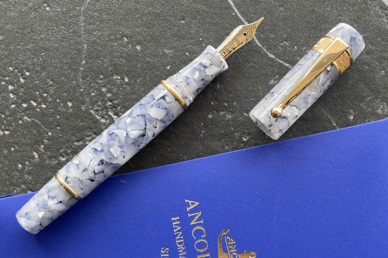 Ancora Perla Blue Resin Fountain Pen with 18K Gold Medium Nib 