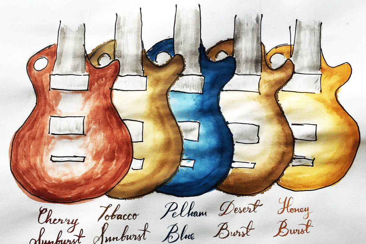 Diamine Tobacco Sunburst Fountain Pen 80ml Bottle Ink Gibson Les Paul