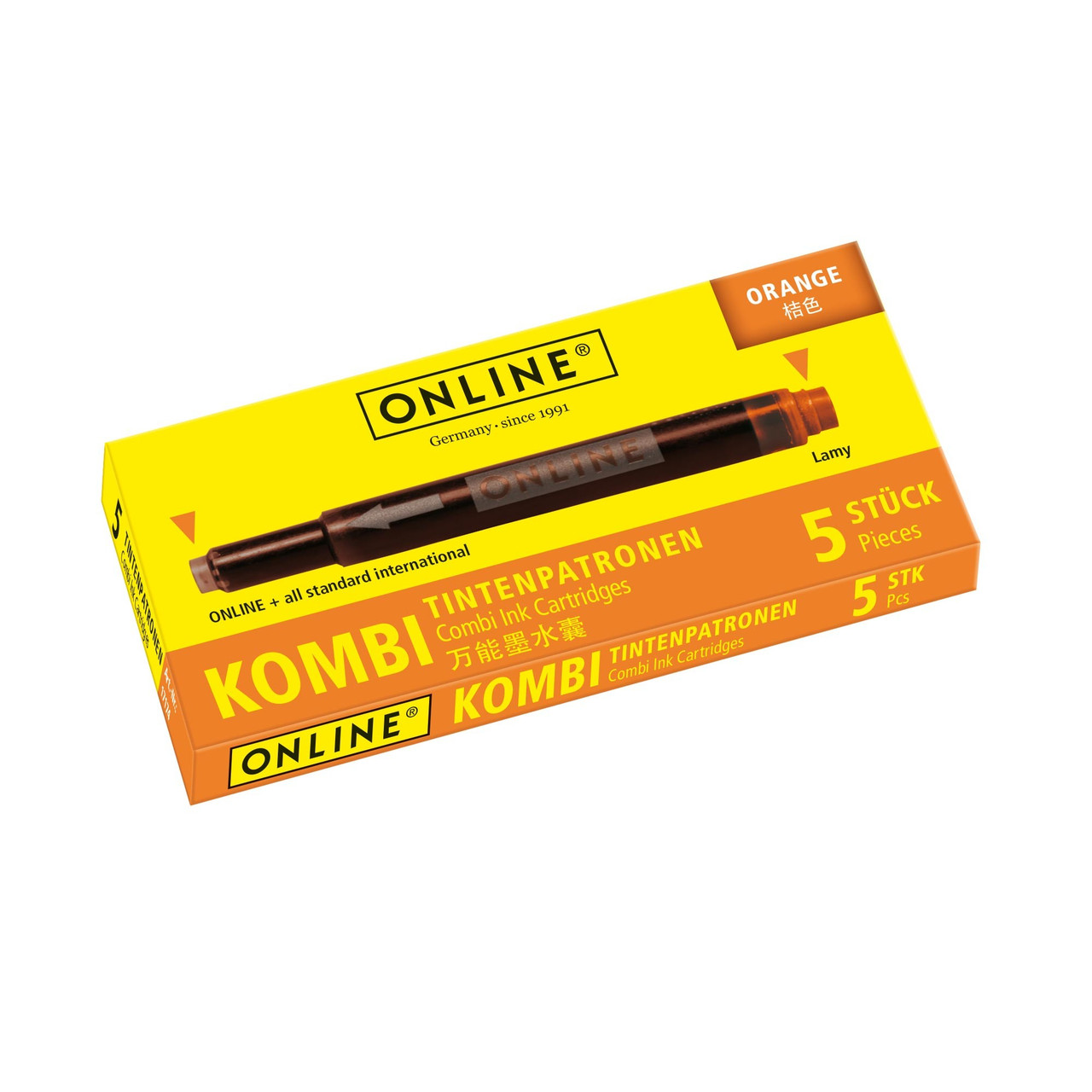 Online Fountain Pen Pack Of 5 Combo Ink Cartridges Orange