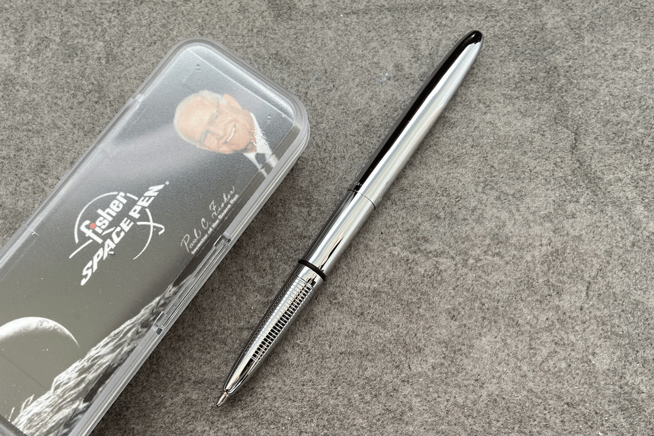 Fisher Space Pen Bullet Ballpoint Pen in Brushed Chrome with Clip