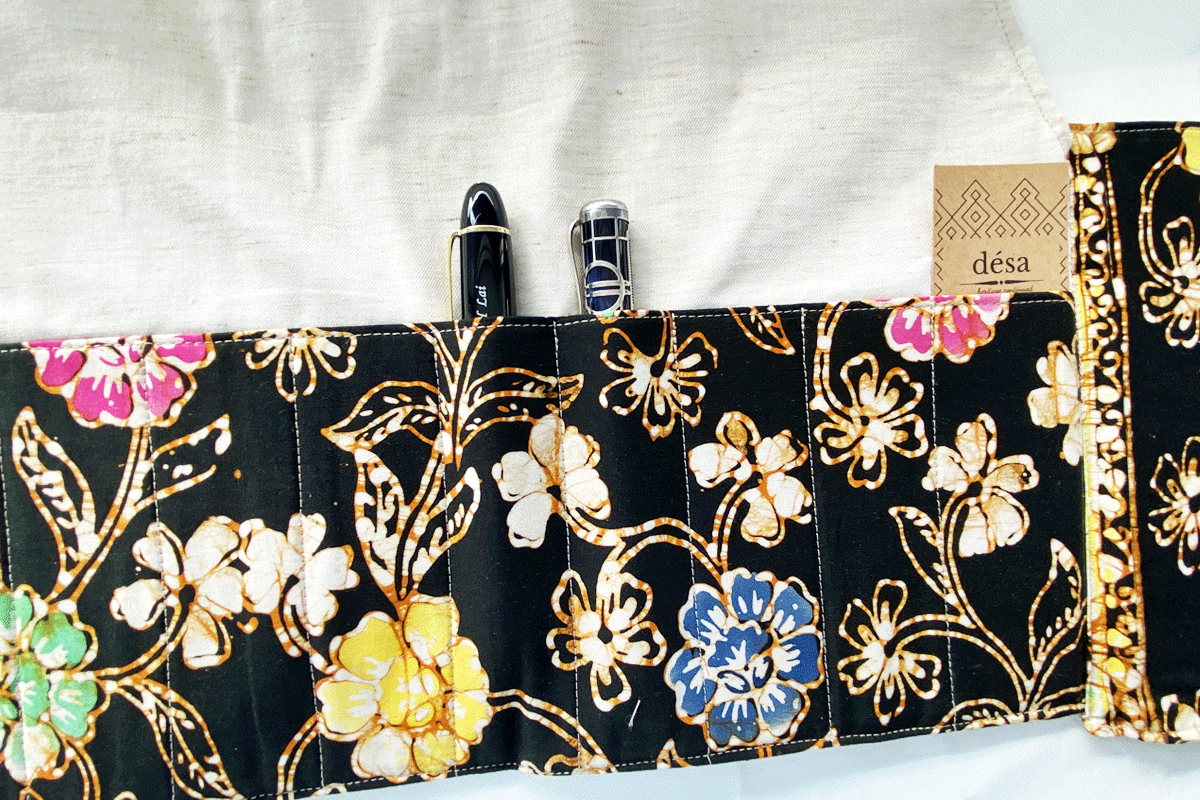 Desa Heritage Batik Textile Pen Roll For 18 Pens  Design A BLACK