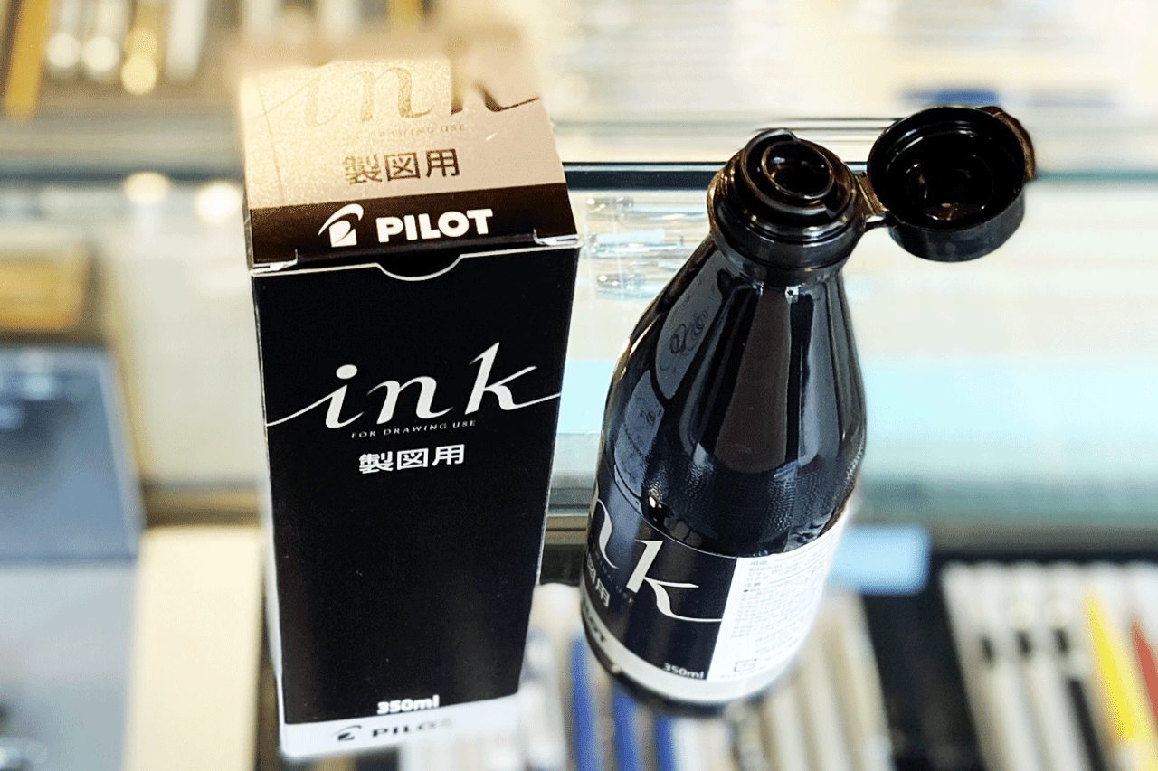 Pilot Drafting and Drawing Ink 350ml Black With Glass Bottle