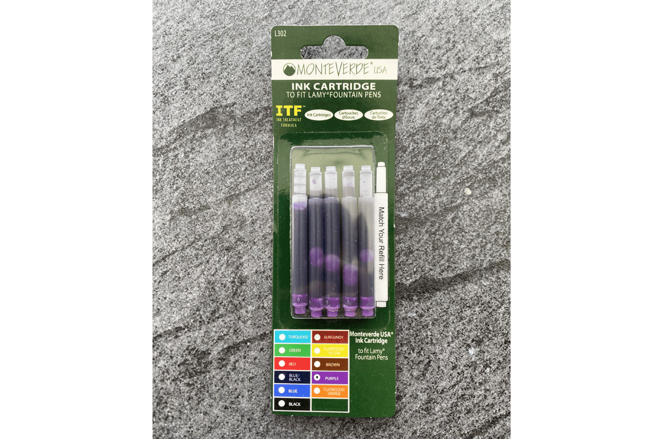 Monteverde L302 Lamy Compatible Fountain Pen Pack Of 5 T10 Ink Cartridges Purple (Buy 1 Free 1)