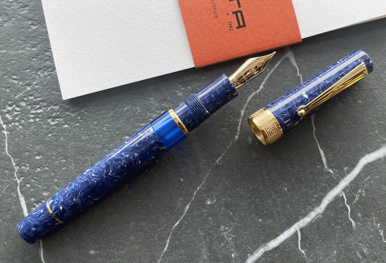 Delta Limited Edition Lapis Lazuli Blue Celluloid GT Fountain Pen Fine Nib