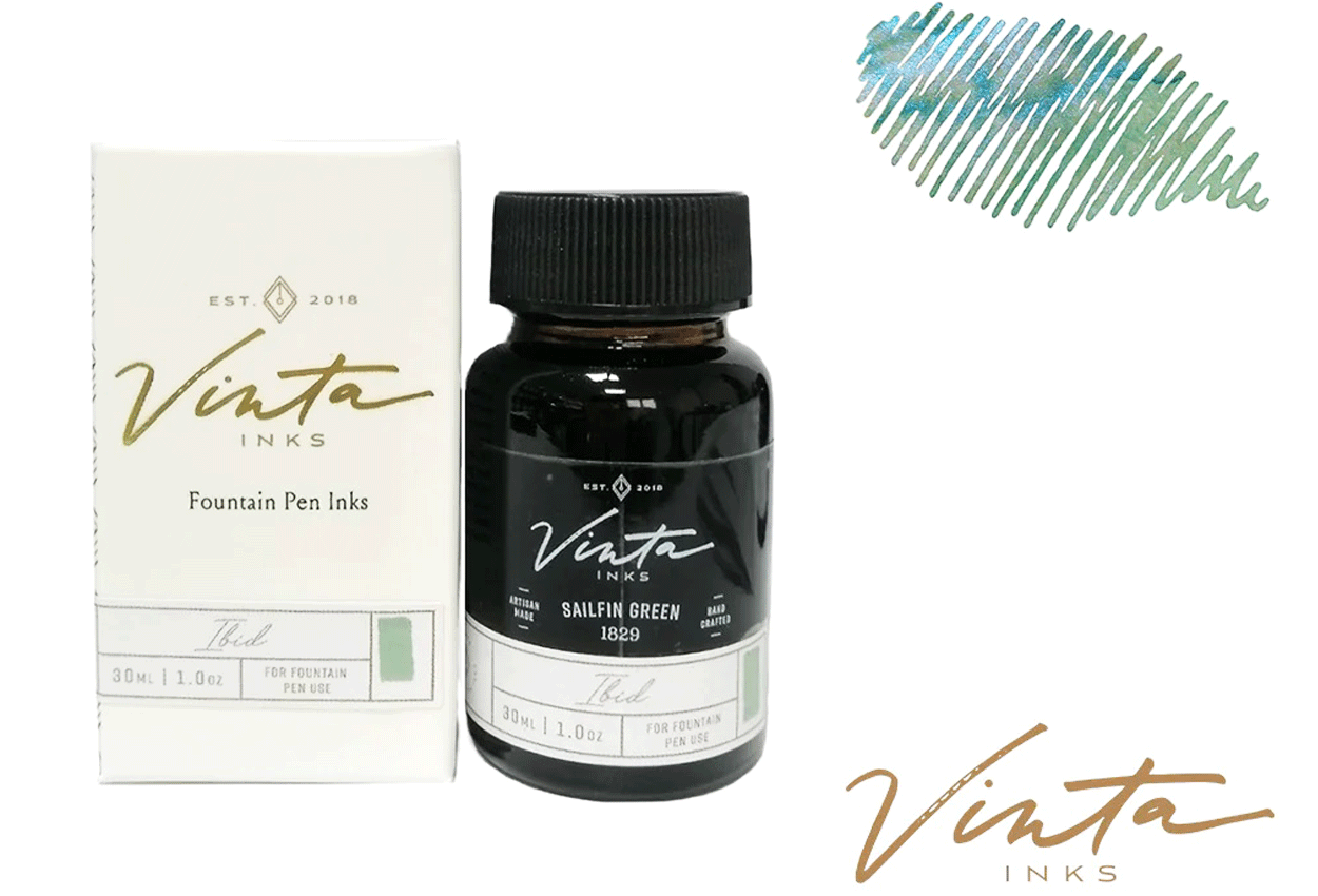 Vinta Fountain Pen 30ml Bottle Ink Shimmer Sailfin Green [Ibid 1829]