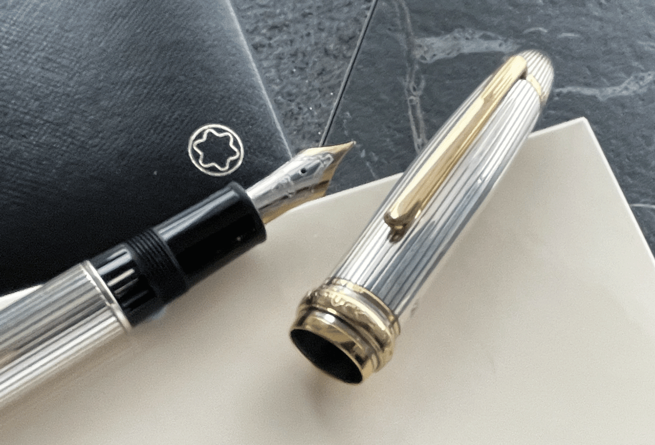 Montblanc Meisterstuck Solitaire Le Grand Sterling Silver 146 Wedding Ring 18k Fountain Pen Fine Nib