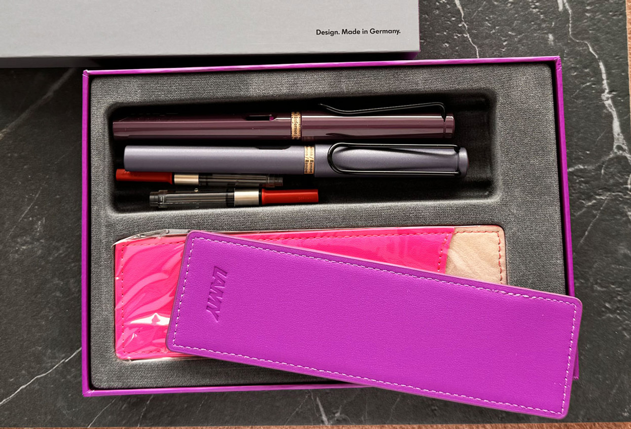 Lamy Safari Pink Cliff  & Violet Blackberry 2024 Special Edition Fountain Pen Set with Pen Pouch