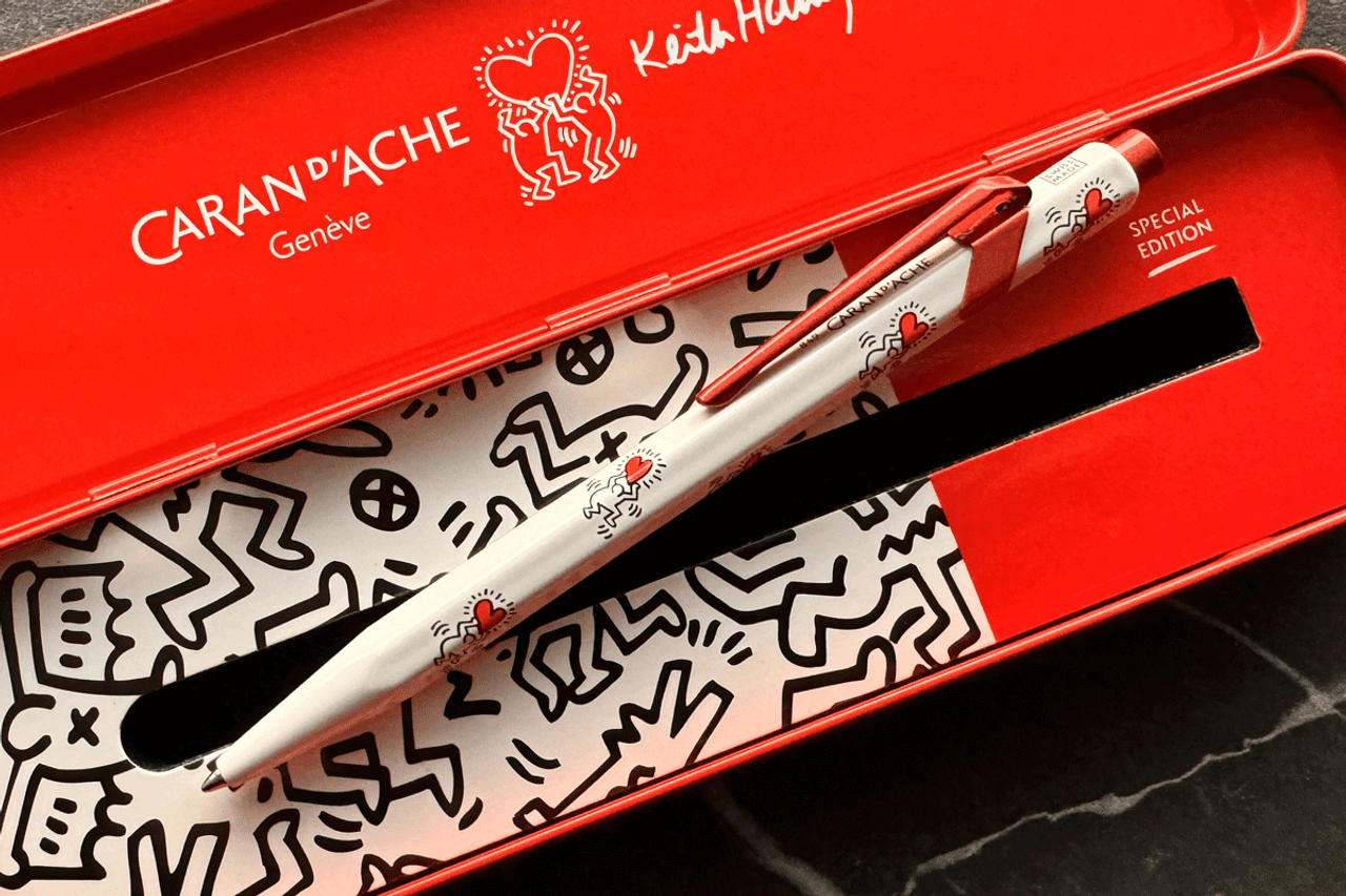 Caran D'Ache Special Edition 849 x Keith Haring White Ballpoint Pen With Metal Case