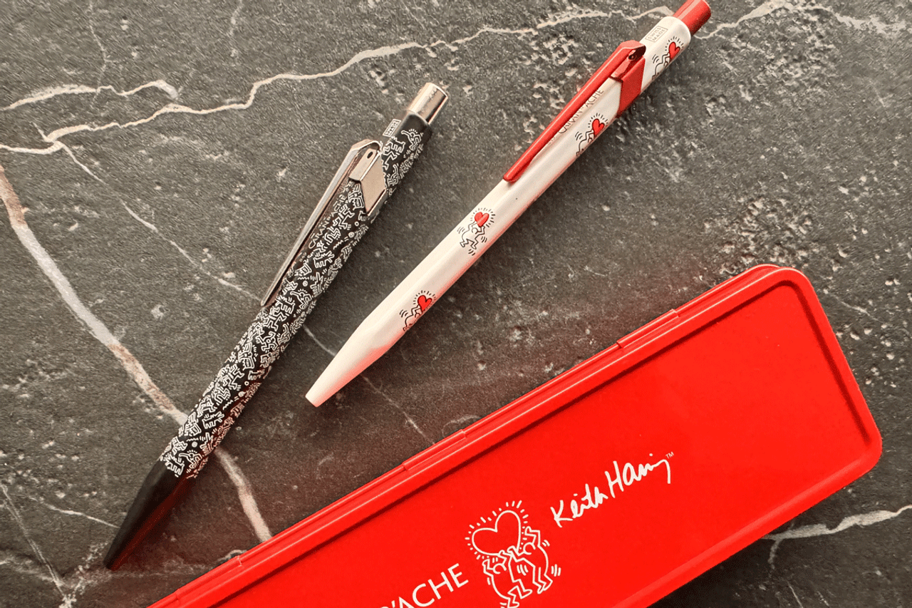 Caran D'Ache Special Edition 849 x Keith Haring White Ballpoint Pen With Metal Case