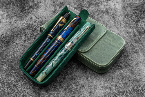 Galen Leather Co. C.H Forest Green Magnum Opus 3 Slots Hard Pen Case with Removable Pen Tray